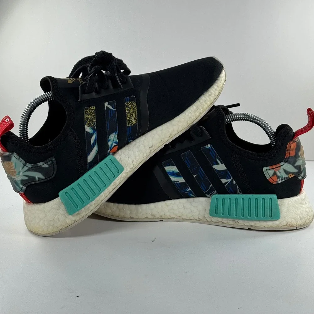 Adidas NMD R1 Core Black Floral Stripes Teal Accents Sneakers‎ FY3665 Mens 9